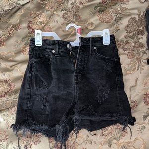 Distressed high waisted denim shorts